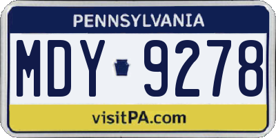 PA license plate MDY9278