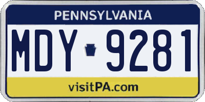 PA license plate MDY9281