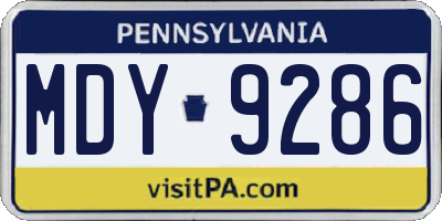 PA license plate MDY9286