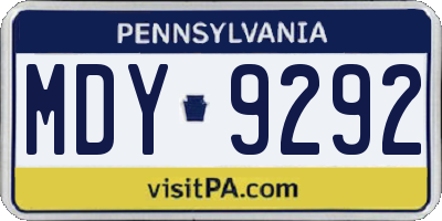 PA license plate MDY9292