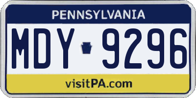 PA license plate MDY9296