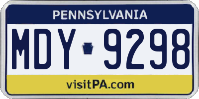PA license plate MDY9298