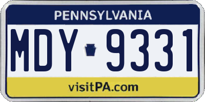 PA license plate MDY9331