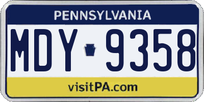 PA license plate MDY9358