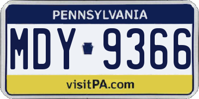 PA license plate MDY9366