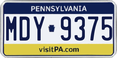 PA license plate MDY9375