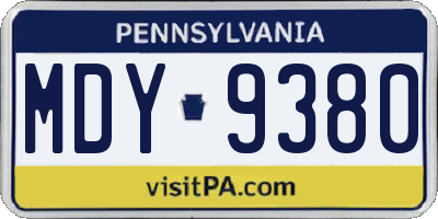 PA license plate MDY9380