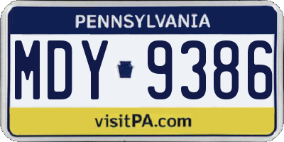 PA license plate MDY9386