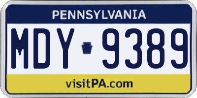 PA license plate MDY9389