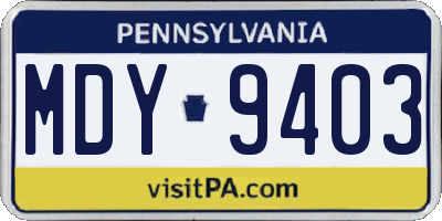 PA license plate MDY9403