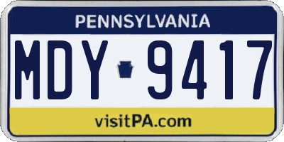 PA license plate MDY9417