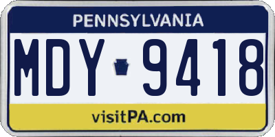 PA license plate MDY9418