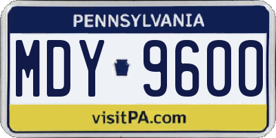 PA license plate MDY9600