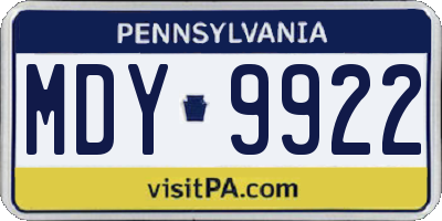 PA license plate MDY9922