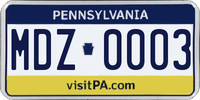 PA license plate MDZ0003