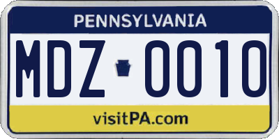 PA license plate MDZ0010