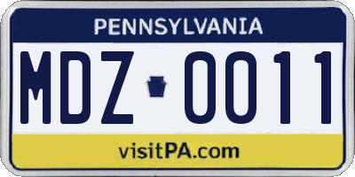 PA license plate MDZ0011