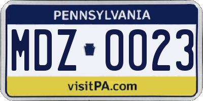 PA license plate MDZ0023