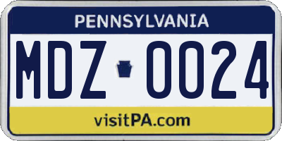 PA license plate MDZ0024
