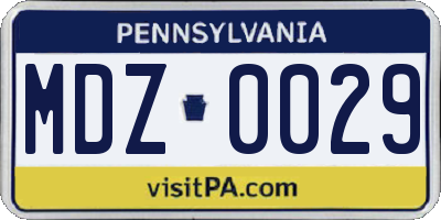 PA license plate MDZ0029
