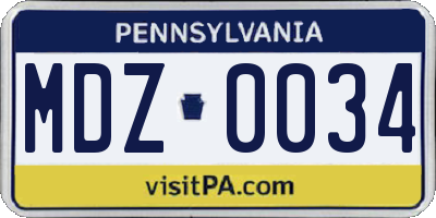PA license plate MDZ0034