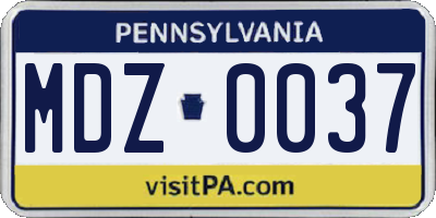 PA license plate MDZ0037