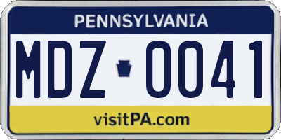 PA license plate MDZ0041