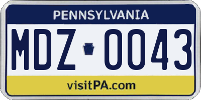 PA license plate MDZ0043
