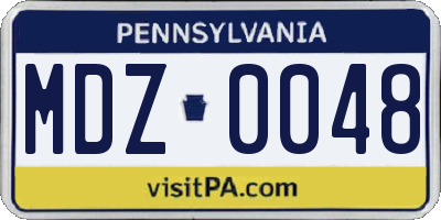 PA license plate MDZ0048