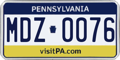 PA license plate MDZ0076