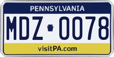 PA license plate MDZ0078