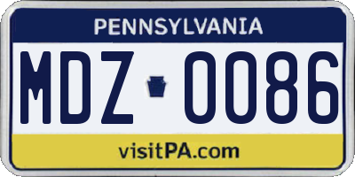 PA license plate MDZ0086