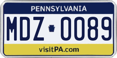 PA license plate MDZ0089