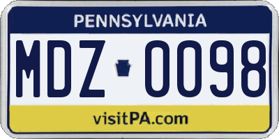 PA license plate MDZ0098
