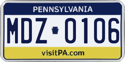PA license plate MDZ0106