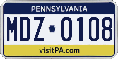 PA license plate MDZ0108