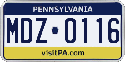 PA license plate MDZ0116