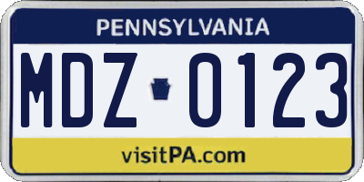 PA license plate MDZ0123