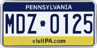 PA license plate MDZ0125