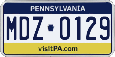 PA license plate MDZ0129
