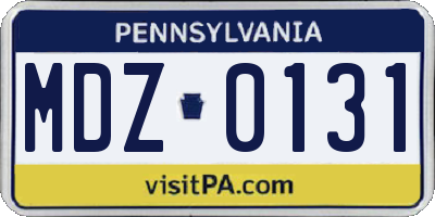 PA license plate MDZ0131