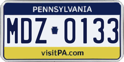 PA license plate MDZ0133