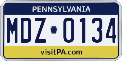 PA license plate MDZ0134