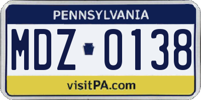 PA license plate MDZ0138