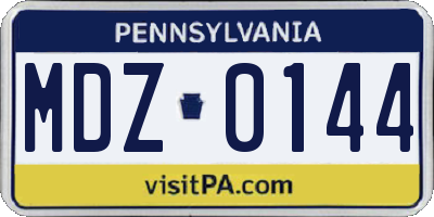 PA license plate MDZ0144