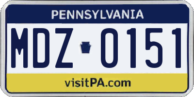 PA license plate MDZ0151