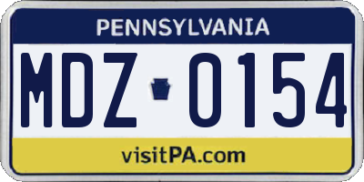 PA license plate MDZ0154