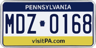 PA license plate MDZ0168