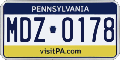PA license plate MDZ0178