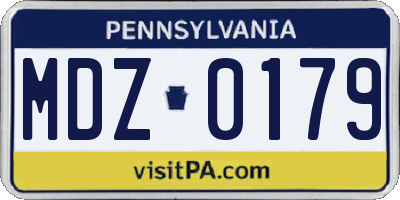 PA license plate MDZ0179